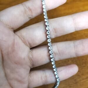 Platinum Plated Sterling Silver Swarovski Zirconia Tennis Bracelet 925 Signed 8"